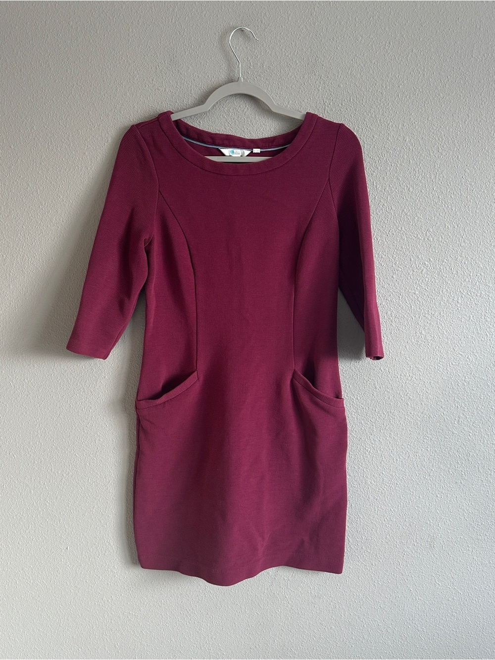 Boden Maroon Three-Quarter Sleeve Sheath Dress 6R